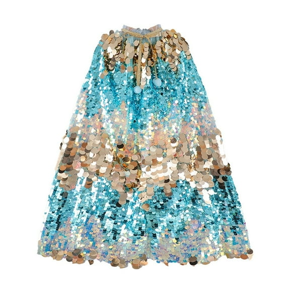 GYRATEDREAM Princess Cape Mermaid Princess Cloak, Princess Fancy Dress Accessories Sparkling Sequins Cape Princess Dress Up for Girl's Christmas Halloween Party Cosplay for 65CM Blue