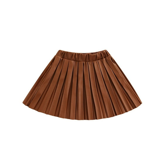 GYRATEDREAM Pu Leather Skirts for Girls Kids & Teen Elastic Waist Leather Pleated Skirt with Built-in Shorts