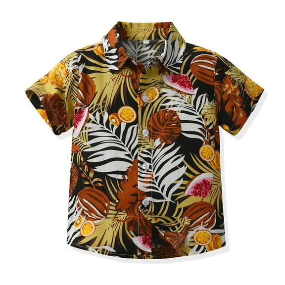 GYRATEDREAM Summer Toddler Boys Hawaiian Shirt, Tropical Beach Vacation Short Sleeve Floral Shirt for Kids, Perfect for Summer Play & Family Holidays for 3M-8Y