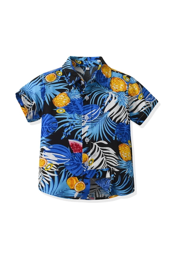 Summer Toddler Boys Hawaiian Shirt, Tropical Beach Vacation Short Sleeve Floral Shirt for Kids, Perfect for Summer Play & Family Holidays for 3M-8Y