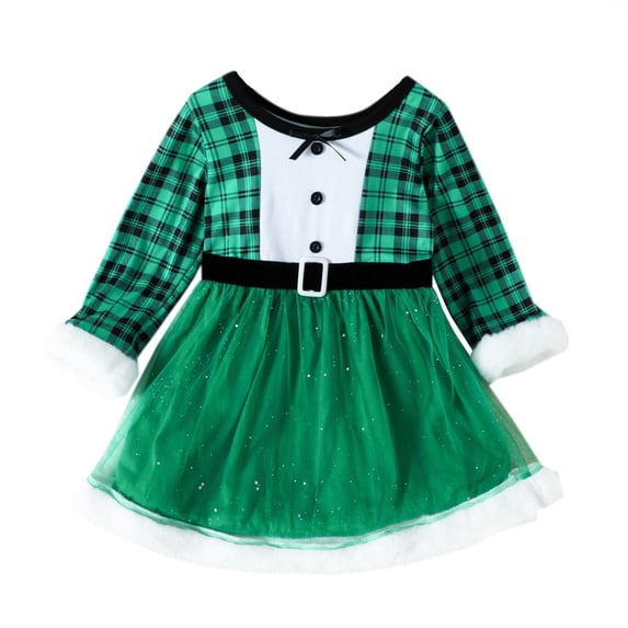 GYRATEDREAM Todder Baby Girl Christmas Outfit Xmas Dress 1-5T Long Sleeve Velvet Plaid Princess Dresses Party Ball Dress