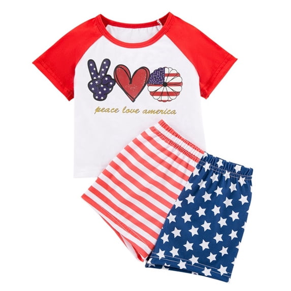 GYRATEDREAM Toddler Baby Boy 4th Of July Shorts Outfits Set Independence Day Short Sleeve T-Shirt and American Flag Shorts 2Pcs Set for 18-24M White
