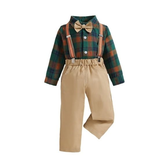GYRATEDREAM Toddler Baby Boy Christmas Clothes Suit Formal Dress Shirt+Bowtie+Suspender Pants Gentleman Wedding Outfits for 3-4T Multi-color