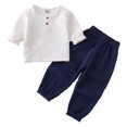 thumbnail image 1 of GYRATEDREAM Toddler Baby Boy Clothes Solid Color Cotton Linen Long Sleeve Henley Shirts and Pants Set 2Pcs Summer Outfits for 6M-7Y, 1 of 5