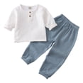 thumbnail image 1 of GYRATEDREAM Toddler Baby Boy Clothes Solid Color Cotton Linen Long Sleeve Henley Shirts and Pants Set 2Pcs Summer Outfits for 6M-7Y, 1 of 5