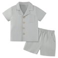 thumbnail image 1 of GYRATEDREAM Toddler Baby Boy Clothes Solid Color Cotton Linen Short Sleeve Button Down Shirt and Shorts Set 2Pcs Summer Outfits 12M-5T, 1 of 1