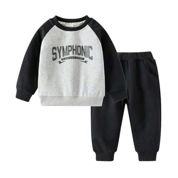 GYRATEDREAM Toddler Baby Boy Fall Winter Clothes Color Block Long Sleeve Sweatshirt Pullover Tops + Joggers Pants Outfit Set for 4-5Y Black