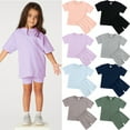 thumbnail image 1 of GYRATEDREAM Toddler Baby Boy Girl Clothes Solid Color Short Sleeve Cotton T-Shirt Top and Shorts Set 2 Piece Neutral Summer Outfits 9M-13T, 1 of 1