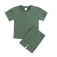 thumbnail image 1 of GYRATEDREAM Toddler Baby Boy Girl Clothes Solid Color Short Sleeve Cotton T-Shirt Top and Shorts Set 2 Piece Neutral Summer Outfits 9M-13T, 1 of 8