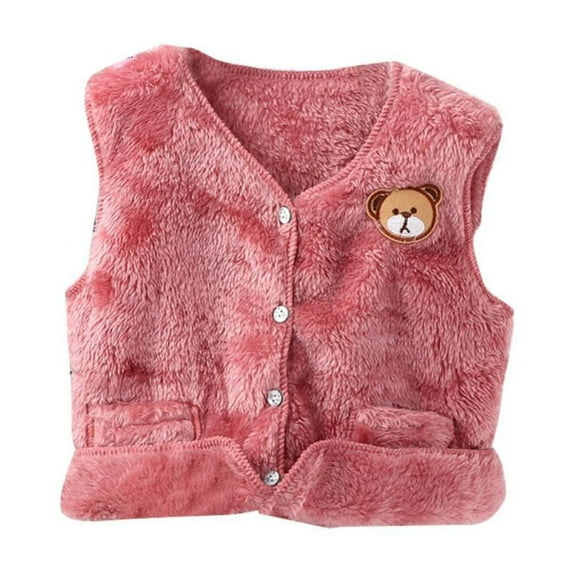 GYRATEDREAM Toddler Baby Boy Girl Fleece Vest Coat Sleeveless Waistcoat Fall Winter Warm Outerwear with Pockets for 2-3Y Pink bear