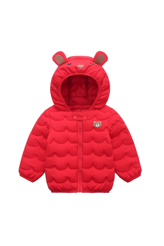 Toddler Baby Boy Girl Hooded Puffer Jacket Lightweight Warm Comfy Packable Down Jacket Coat Little Kids Autumn Winter Outwear Clothes Red for 1-5 Years