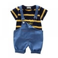 thumbnail image 1 of GYRATEDREAM Toddler Baby Boy Girl Outfits Short Sleeve Stripe T-Shirt Suspender Pants Clothing Set 0-4 Years, 1 of 14