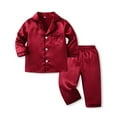 thumbnail image 1 of GYRATEDREAM Toddler Baby Boy Girl Pajamas Set Silk Satin Long Sleeve Lapel Sleepwear Nightwear Kids Jammies Nightgown Pjs Loungewear 2 Piece Outfit Spring Fall Clothes Red for 9 Months-7 Years, 1 of 3