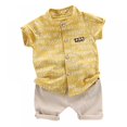 thumbnail image 1 of GYRATEDREAM Toddler Baby Boy Letter Short Sleeve Button Down Shirt & Shorts Set Summer Outfits 3 Months-1 Year, 1 of 12