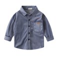 thumbnail image 1 of GYRATEDREAM Toddler Baby Boy Long Sleeve Shirt Kids Lapel Solid Color Button down Top with Pockets Children Casual Spring Summer Fall Clothes Denim Blue for 2-10 Years, 1 of 8