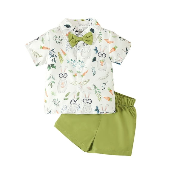 GYRATEDREAM Toddler Baby Boy Shorts Set Short Sleeve Button Down Shirt Top & Casual Shorts Outfit Summer Clothes Set for 12-18 Months