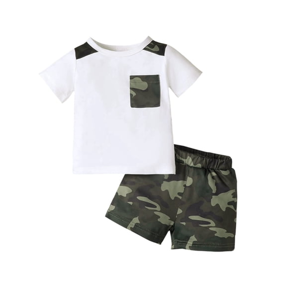 GYRATEDREAM Toddler Baby Boy Summer Clothes Outfits Patchwork Short Sleeve T-Shirt Top and Casual Shorts Set for White 2-3Y