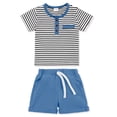 thumbnail image 1 of GYRATEDREAM Toddler Baby Boy Summer Clothes Striped O-Neck T-Shirt Tops Shorts Pants with Pockets 2Pcs Outfit Set 6 Months-4 Years, 1 of 1