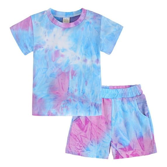 GYRATEDREAM Toddler Baby Boy Summer Outfits Clothes Tie Dye Shirt Joggers Casual Shorts 2Pcs Clothing Set,Size 6-7 Years