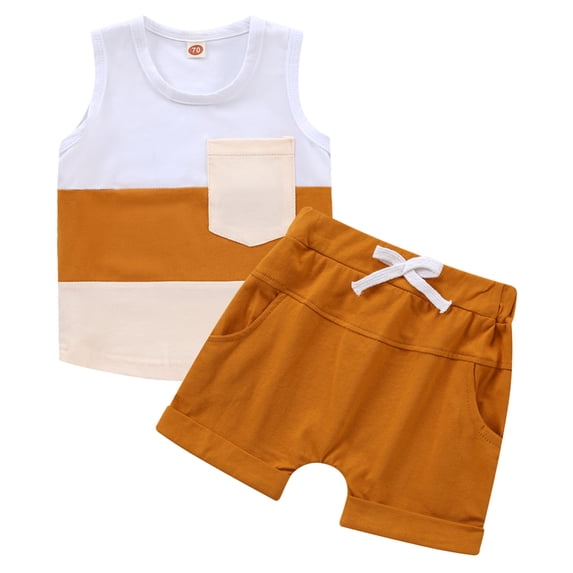GYRATEDREAM Toddler Baby Boy Summer Shorts Set Sleeveless Patchwork Camisole Tank Top Vest and Jogger Shorts Outfit 2Pcs for 12-18M