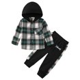 thumbnail image 1 of GYRATEDREAM Toddler Baby Boys Clothes Flannel Lattice Button Down Hooded Shirt Tops +Sweatpants Boys Fall Winter Outfits 1-6Y Green, 1 of 1