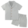 thumbnail image 1 of GYRATEDREAM Toddler Baby Boys Clothes Set Short Sleeve Button-Down Shirt Tops + Cotton Linen Shorts 2PCS Summer Outfit, 3-4Y, 1 of 8