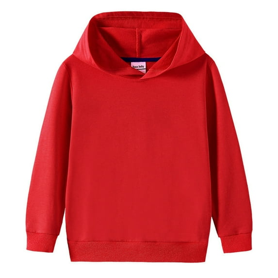 GYRATEDREAM Boys Girls Hoodies Hooded Sweatshirts Classic Solid Sport Pullover Top Lightweight Series Plush Cotton for 9-10Y Red