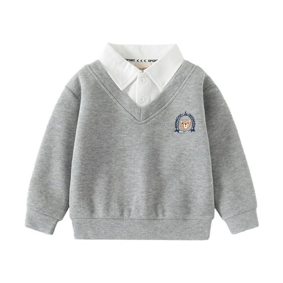 GYRATEDREAM Toddler Baby Boys Lapel Collar Shirt V Neck Sweatshirt Top Kids Sweater Pullover Children School Uniform Soft Warm Clothing for 18 Months-7 Years Gray
