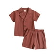 thumbnail image 1 of GYRATEDREAM Toddler Baby Boys Outfits Summer Solid Color Cotton Linen Turn Down Collar Button Short Sleeve Top + Elastic Shorts 2 Piece Sets Infant Suits for 6 Months-4 Years, 1 of 6