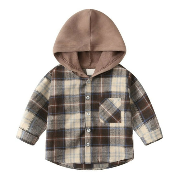 GYRATEDREAM Toddler Baby Boys Plaid Hoodies Kids Button down Long Sleeve Jacket Plaid Shirt Unisex Outfits with Pockets Children Fall Winter Clothes for 2-10Y