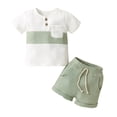 thumbnail image 1 of GYRATEDREAM Toddler Baby Boys Summer Outfits Patchwork Color Block Lapel Collar Button down Short Sleeve Shirt + Elastic Waistband Drawstring Shorts with Pockets 2 Piece Sets Infant 0 Month-3 Years, 1 of 8