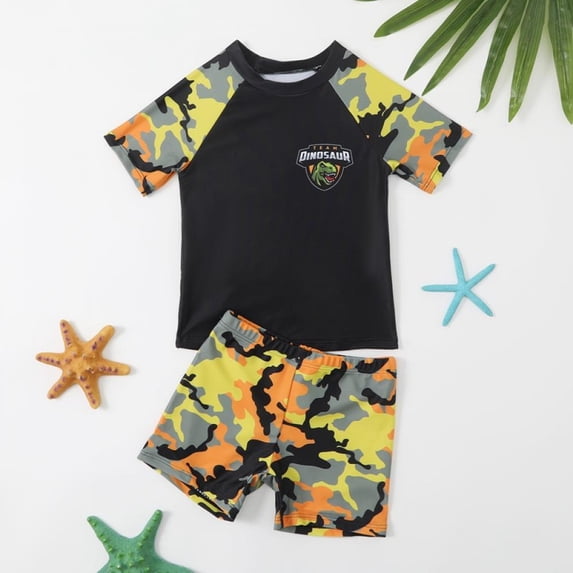 GYRATEDREAM Toddler/Baby Boys Swimsuit Bathing Suits Set 2-Piece Short Sleeve Rash Guard Swimwear & Swim Trunks Set Sunsuit UPF 50+ 1-5T