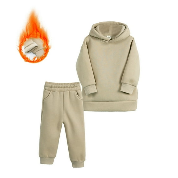 GYRATEDREAM Toddler Baby Cotton Thicken Hoodie 2 Piece Sports Outfits Boys Girls Solid Long Sleeve Hooded Sweatshirt + Elastic Waist Sweatpants Sets Kids Warm Clothes Suit for 12 Months-7 Years