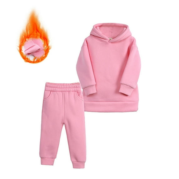 GYRATEDREAM Toddler Baby Cotton Thicken Hoodie 2 Piece Sports Outfits Boys Girls Solid Long Sleeve Hooded Sweatshirt + Elastic Waist Sweatpants Sets Kids Warm Clothes Suit for 12 Months-7 Years