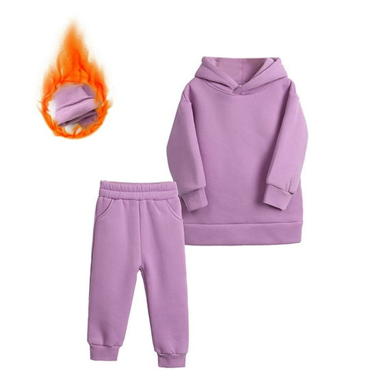 GYRATEDREAM Toddler Baby Cotton Thicken Hoodie 2 Piece Sports Outfits Boys Girls Solid Long Sleeve Hooded Sweatshirt + Elastic Waist Sweatpants Sets Kids Warm Clothes Suit for 12 Months-7 Years