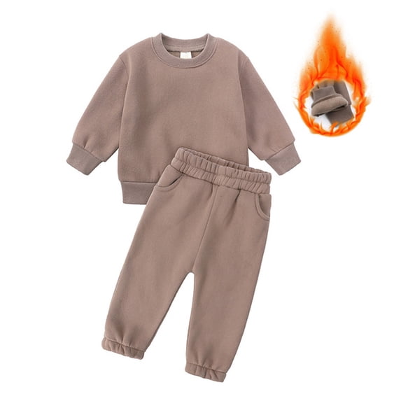 GYRATEDREAM Toddler Baby Cotton Thicken Pullover 2 Piece Outfits Boys Girls Solid Long Sleeve Sweatshirt + Elastic Waist Trousers Sets Kids Clothes Suit for 12 Months-13 Years