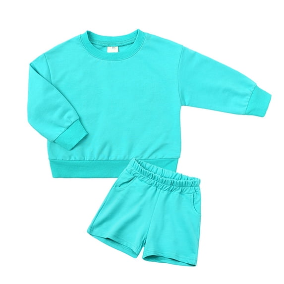 GYRATEDREAM Toddler Baby Cotton Thin Pullover 2 Piece Outfits Boys Girls Solid Long Sleeve Sweatshirt + Elastic Waist Shorts Sets Kids Teen Clothes Suit for 12 Months-14 Years