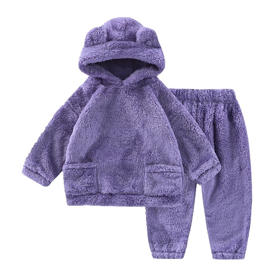GYRATEDREAM Toddler Baby Fleece Set Fluffy 2 Piece Outfits Bear Ear Hoodie Sweatshirt Fleece Sweatsuit Kids Clothing Sets