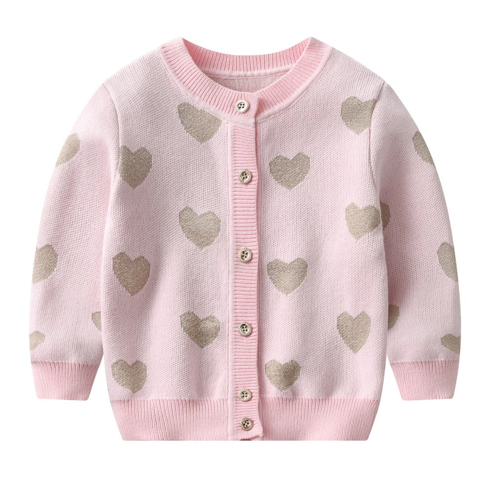SYNPOS Toddler Girl Cardigan Sweater Crewneck Knit Cardigan