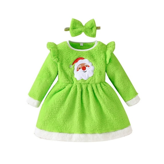 GYRATEDREAM Toddler Baby Girl Christmas Dress Long Sleeve Santa Claus Red Dress with Headband Outfits