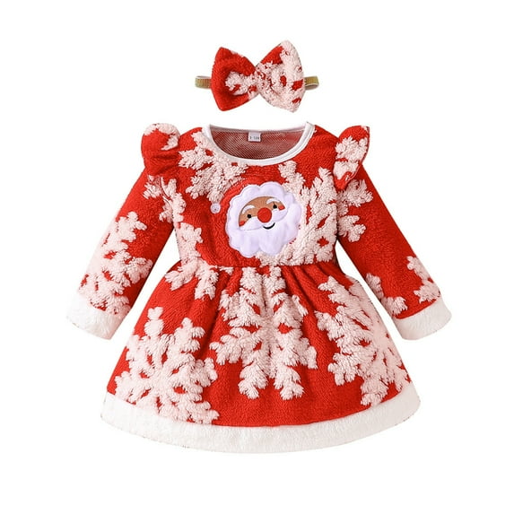 GYRATEDREAM Toddler Baby Girl Christmas Dress Long Sleeve Santa Claus Red Dress with Headband Outfits