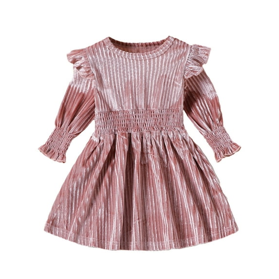 GYRATEDREAM Toddler Baby Girl Christmas Dress Long Sleeve Velvet Christmas Dress Birthday Wedding Dresses Fall Winter Clothes for 6M-3Y Pink
