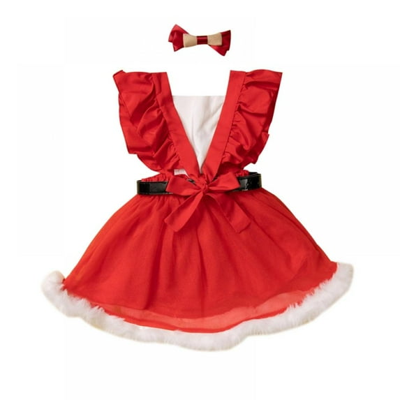 GYRATEDREAM Toddler Baby Girl Christmas Dress Santa Claus Dress Red Velvet Long Sleeve Tulle Princess Dress with Headband Outfit 9 Months- 5 Years