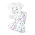 thumbnail image 1 of GYRATEDREAM Toddler Baby Girl Easter Outfit Clothes Bunny Short Sleeve T-Shirt Tee Flare Pants Set Toddler Bell-bottoms Set, Size 2-3 Years, 1 of 1