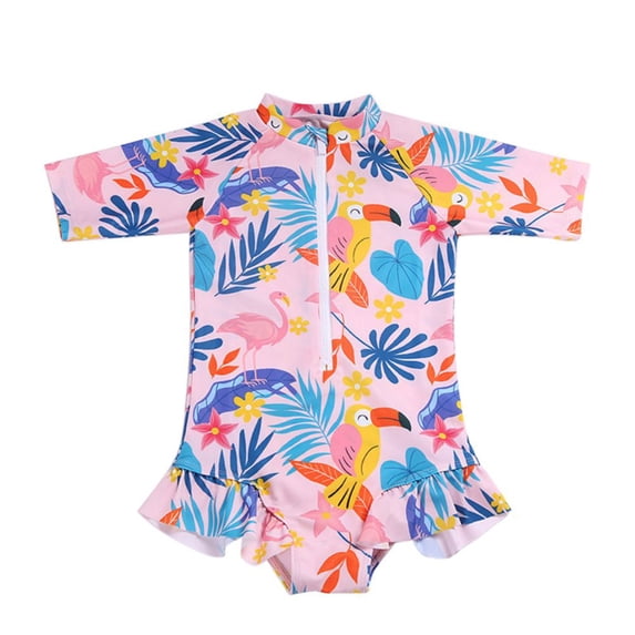GYRATEDREAM Toddler Baby Girl One Piece Swimsuit Kids Cartoon Print Zipper Short Sleeve Swimwear Girls Cute Rash Guard Bathing Suit for 4-10 Years