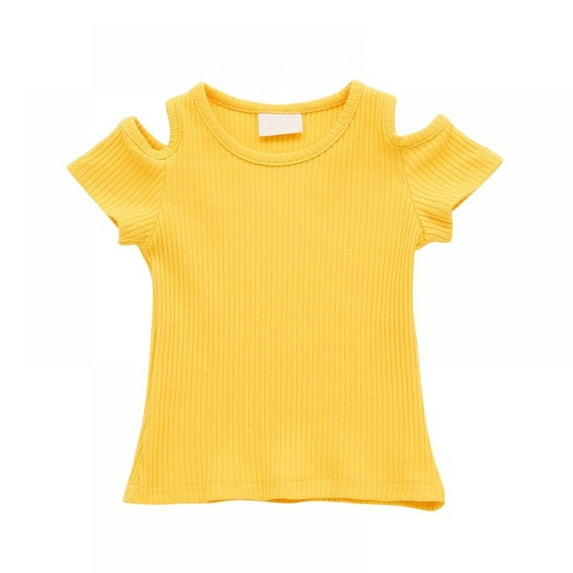 GYRATEDREAM Toddler Baby Girl Ribbed Short Sleeve Off-Shoulder Top T-Shirt Summer Clothes 2-3 Years