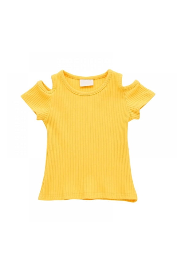 Toddler Baby Girl Ribbed Short Sleeve Off-Shoulder Top T-Shirt Summer Clothes 9-12 Months