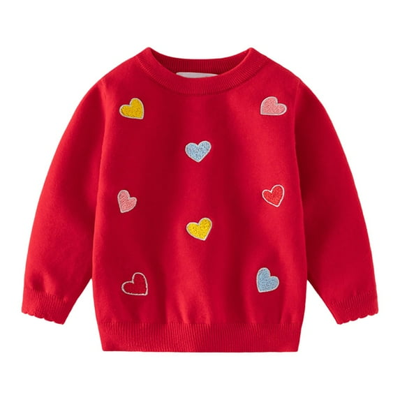 GYRATEDREAM Toddler Baby Girl Sweater Kids Love Heart Embroidered Long Sleeve Crewneck Sweatshirt Tops Fall Winter Clothes Outfits