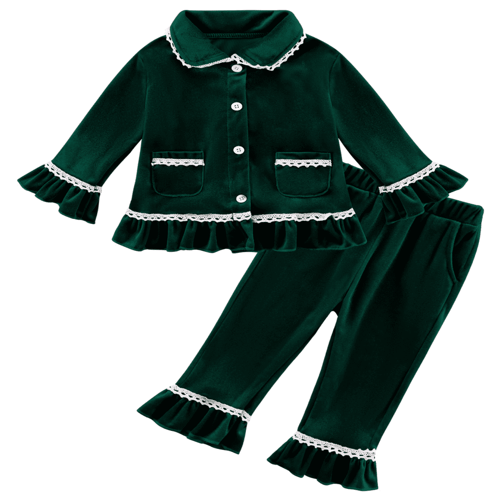 GYRATEDREAM Toddler Baby Girl Two Piece Pajamas Set Kids Velvet Button