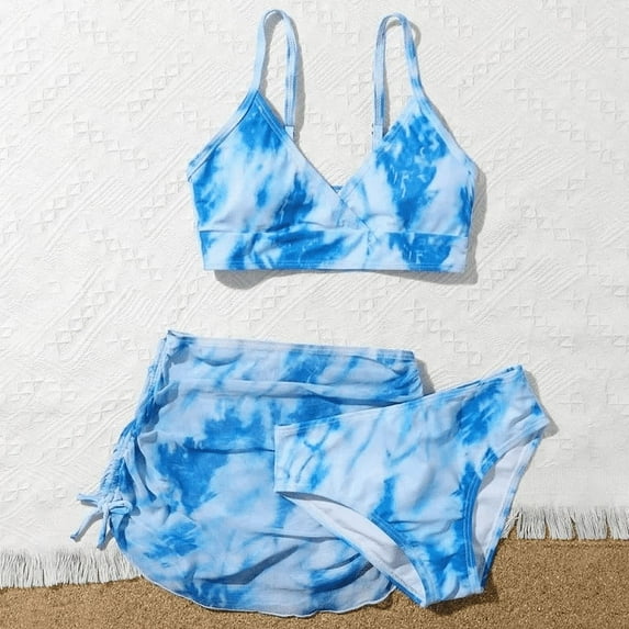 GYRATEDREAM Toddler Baby Girls 3 Piece Bikini Set Bathing Suit with Cover Ups Beach Skirt Quick Dry Swimwear, Size 8-9 Years